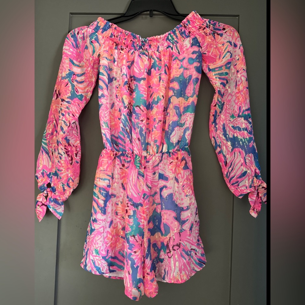 New Without Tag Lilly Pulitzer Off The Shoulder Silk Romper Sz XXS Missing Label